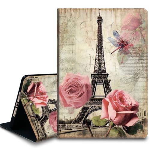 Bxgolkgd Tablet-Schutzhülle für iPad Pro 33 cm (13 Zoll), iPad 7. Generation 2024, stoßfeste Standhülle mit Wärmeableitung, automatische Wake-/Sleep-Funktion, Vintage-Design Paris Tower Rose von Bxgolkgd