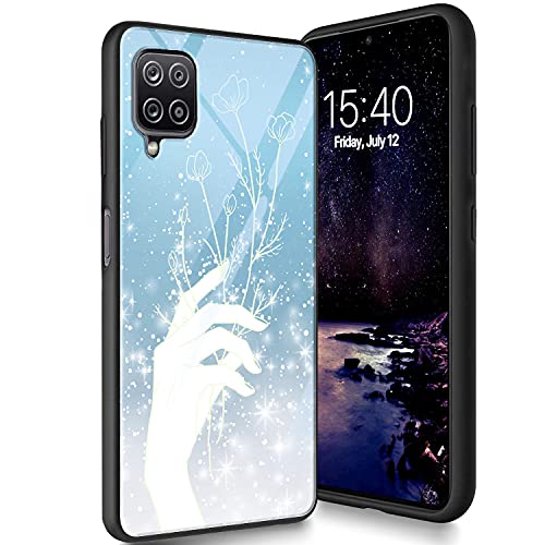 Schutzhülle aus gehärtetem Glas, entworfen für Galaxy A22 4G, weiches Silikon, TPU, kratzfest, kompatibel mit Samsung Galaxy A22 4G 6,4 Zoll (2022), Handblumen von Bxgolkgd