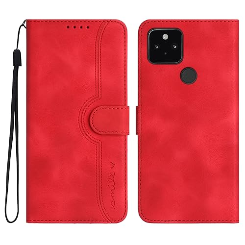 Bxithnr® Handyhülle für Google Pixel 4A 5G, Pixel 4A Hülle 5G, Leder Flip Case Wallet Klapphülle Stoßfeste [Kartenfach] [Magnet] [Ständer] Schutzhülle für Google Pixel 4A 5G - Rot von Bxithnr