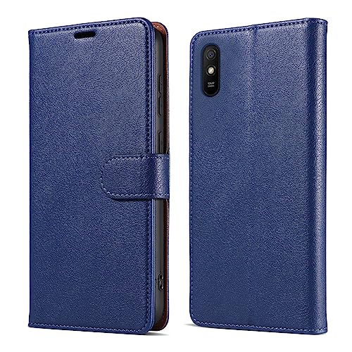 Bxithnr® Handyhülle für Redmi 9A/ Redmi 9AT/ Redmi 9i Hülle mit [RFID Schutz] Premium PU Leder Klapphülle Brieftasche Kartenfach Ständer Magnet Etui Handytasche Case Schutzhülle für Redmi 9A, Blau von Bxithnr