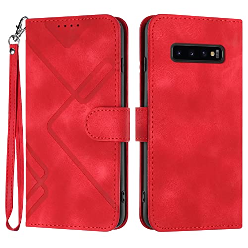 Bxithnr® Handyhülle für Samsung Galaxy S10, Samsung S10 Hülle, Premium Leder Handy Klappbare Stoßfeste Brieftasche Flipcase Cover Magnetic Stander Schutzhülle Tasche für Samsung Galaxy S10 - Rot von Bxithnr