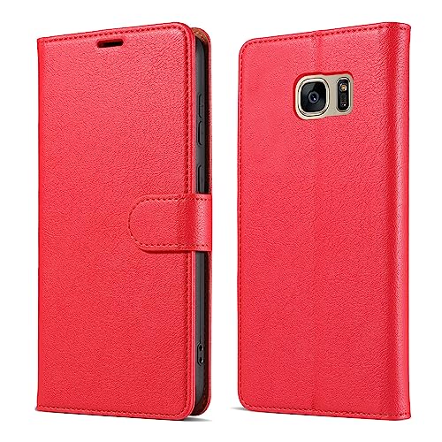 Bxithnr® Handyhülle für Samsung Galaxy S7 Hülle mit [RFID Schutz] Premium PU Leder Klapphülle Brieftasche Kartenfach Ständer Magnet Etui Handytasche Case Schutzhülle für Samsung S7, Rot von Bxithnr