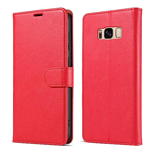 Bxithnr® Handyhülle für Samsung Galaxy S8 Hülle mit [RFID Schutz] Premium PU Leder Klapphülle Brieftasche Kartenfach Ständer Magnet Etui Handytasche Case Schutzhülle für Samsung S8, Rot von Bxithnr