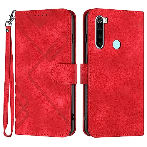 Bxithnr® Handyhülle für Xiaomi Redmi Note 8 Hülle, Premium Leder Handy Klappbare Stoßfeste Brieftasche Flipcase Cover [Standfunktion] [Kartenfächern] Schutzhülle Tasche - Rot von Bxithnr