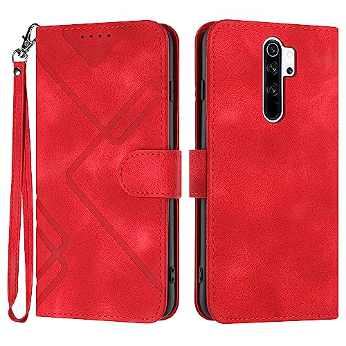 Bxithnr® Handyhülle für Xiaomi Redmi Note 8 Pro Hülle, Premium Leder Handy Klappbare Stoßfeste Brieftasche Flipcase Cover [Standfunktion] [Kartenfächern] Schutzhülle Tasche - Rot von Bxithnr