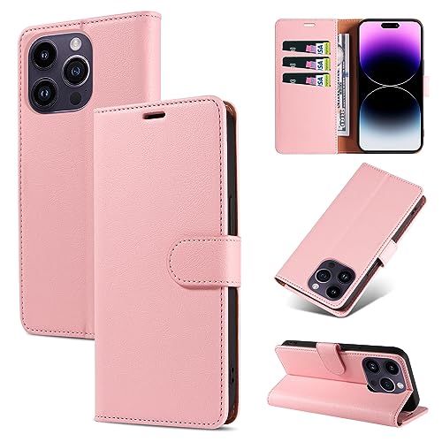 Bxithnr® Handyhülle für iPhone 15 Pro Max Hülle mit [RFID Schutz] Premium PU Leder Klapphülle Brieftasche Kartenfach Ständer Magnet Etui Handytasche Case Schutzhülle für iPhone 15 Pro Max, Rosa von Bxithnr