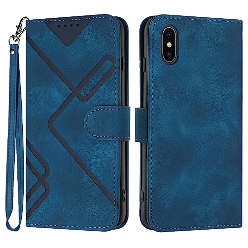 Bxithnr® Handyhülle für iPhone X/XS, Premium Leder Handy Klappbare Stoßfeste Brieftasche Flipcase Cover [Standfunktion] [Kartenfächern] Schutzhülle Tasche für iPhone XS Hülle - Blau von Bxithnr