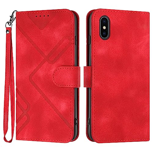 Bxithnr® Handyhülle für iPhone X/XS, Premium Leder Handy Klappbare Stoßfeste Brieftasche Flipcase Cover [Standfunktion] [Kartenfächern] Schutzhülle Tasche für iPhone XS Hülle - Rot von Bxithnr