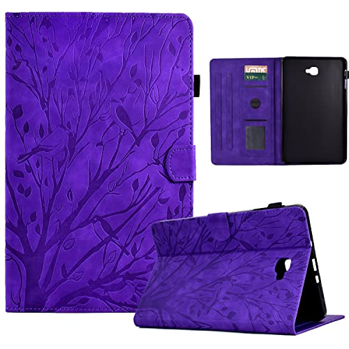 Bxithnr® Hülle für Samsung Galaxy Tab A6 10.1 Zoll (2016) Tablet Schutzhülle Ultra Dünn PU Leder mit Standfunktion und Stifthalter, Flip Cover Case Baum für Galaxy Tab A 10.1 SM-T580 / T585 - Lila von Bxithnr