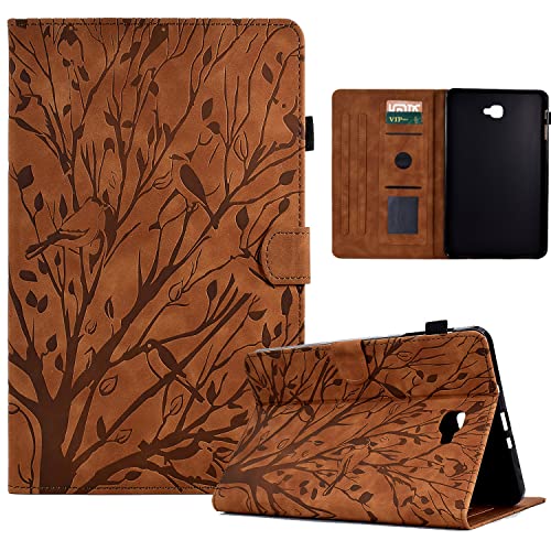 Bxithnr® Hülle für Samsung Galaxy Tab A6 10.1 Zoll (2016) Tablet Schutzhülle Ultra Dünn PU Leder mit Standfunktion und Stifthalter, Flip Cover Case Baum für Galaxy Tab A 10.1 SM-T580 / T585 - Braun von Bxithnr