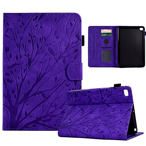 Bxithnr® Hülle für iPad 9.7 Zoll 2018/2017 (iPad 6./5. Generation) Tablet Schutzhülle PU Leder mit Standfunktion Stifthalter und Kartentasche Flip Cover Case Baum auch für iPad Air 2/Air 1 - Lila von Bxithnr