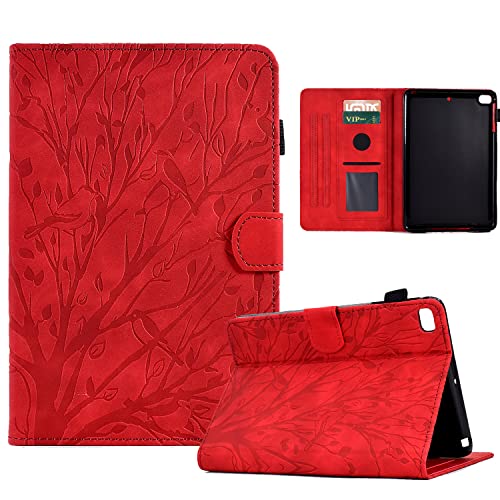 Bxithnr® Hülle für iPad 9.7 Zoll 2018/2017 (iPad 6./5. Generation) Tablet Schutzhülle PU Leder mit Standfunktion Stifthalter und Kartentasche Flip Cover Case Baum auch für iPad Air 2/Air 1 - Rot von Bxithnr