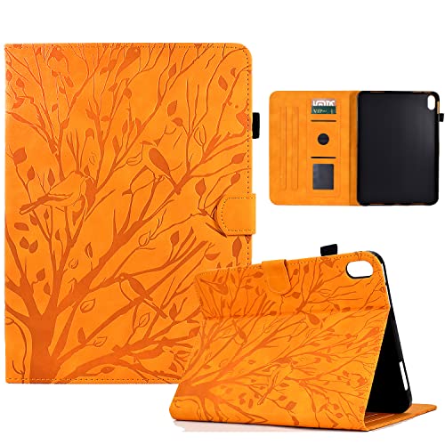 Bxithnr® Hülle iPad 10.Genaration 2022 (10,9 Zoll) Tablet Schutzhülle Ultra Dünn PU Leder mit Standfunktion Stifthalter und Kartentasche, Flip Cover Case Baum für iPad 10,9'' 2022 - Gelb von Bxithnr