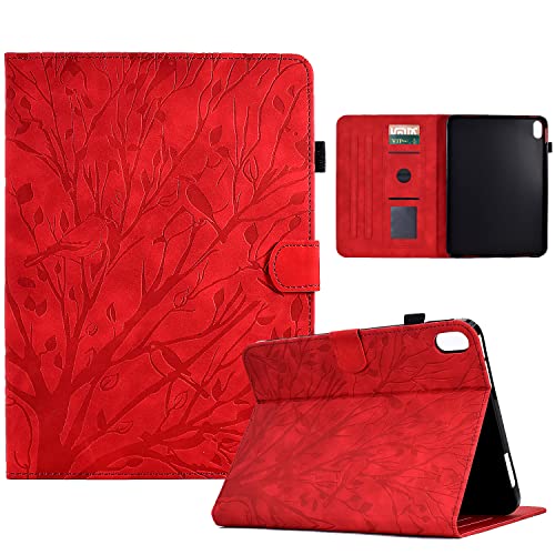 Bxithnr® Hülle iPad 10.Genaration 2022 (10,9 Zoll) Tablet Schutzhülle Ultra Dünn PU Leder mit Standfunktion Stifthalter und Kartentasche, Flip Cover Case Baum für iPad 10,9'' 2022 - Rot von Bxithnr