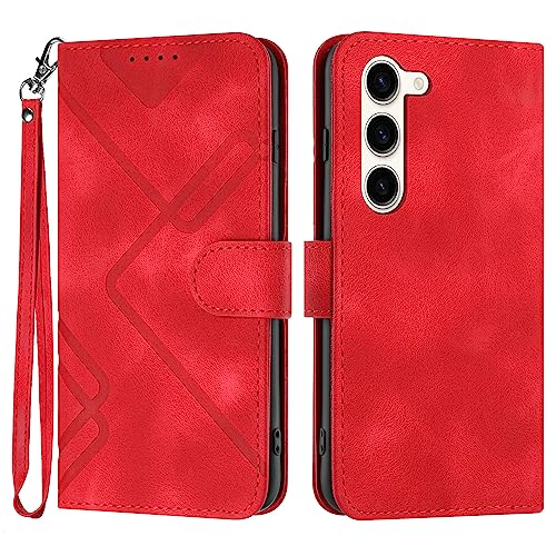 Bxithnr® Samsung Galaxy S24 Hülle, Samsung S24 Handyhülle, Premium Leder Handy Klappbare Stoßfeste Flipcase Cover [Standfunktion] [Kartenfächern] Schutzhülle Tasche - Rot von Bxithnr