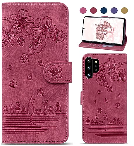 Bxithnr Handyhülle für Galaxy Note 10 Plus Hülle, Leder Klapphülle Brieftasche Magnetverschluss Flipcase Cover mit [Standfunction] [Kartenfach] für Samsung Galaxy Note 10 Plus/Note 10+ / 5G - Rot von Bxithnr