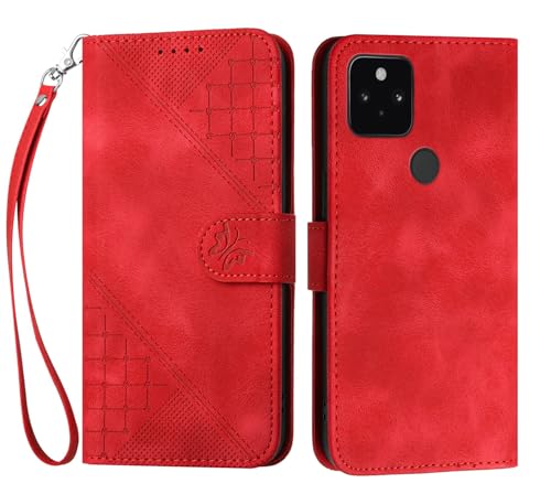 Bxithnr Handyhülle für Google Pixel 4A 5G Hülle Tasche mit Premium Leder [Kartenfach] [Standfunktion] Flip Case Cover Schutzhülle für Google Pixel 4A 5G - Rot von Bxithnr