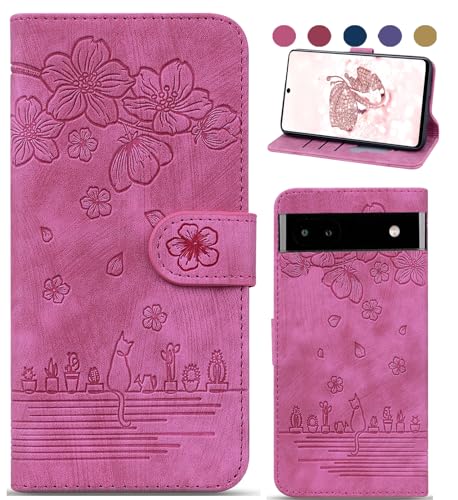 Bxithnr Handyhülle für Google Pixel 8A Hülle, Leder Tasche mit [Standfunction] [Kartenfach] Klapphülle Magnetverschluss Blumenmuster Wallet Case Schutzhülle für Google Pixel 8A - Rose von Bxithnr