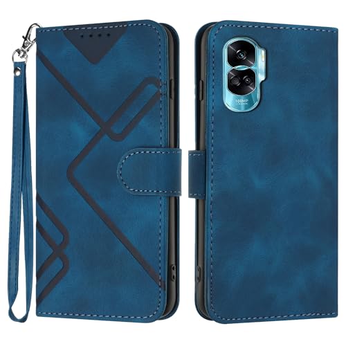 Bxithnr Handyhülle für Honor 90 Lite Hülle, Premium Leder Handy Klappbare Stoßfeste Brieftasche Flipcase Cover [Standfunktion] [Kartenfächern] Schutzhülle Tasche - Blau von Bxithnr