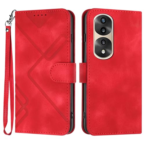 Bxithnr Handyhülle für Honor 90 Pro Hülle, Premium Leder Handy Klappbare Stoßfeste Brieftasche Flipcase Cover [Standfunktion] [Kartenfächern] Schutzhülle Tasche - Rot von Bxithnr