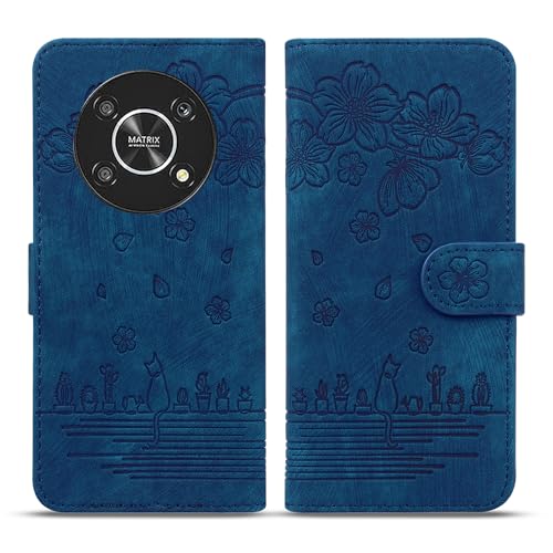 Bxithnr Handyhülle für Honor Magic 5 Lite 5G Hülle, Leder Handy Tasche Klapphülle Brieftasche Magnetverschluss Flipcase Cover mit [Standfunction] [Kartenfach] für Honor Magic5 Lite - Blau von Bxithnr