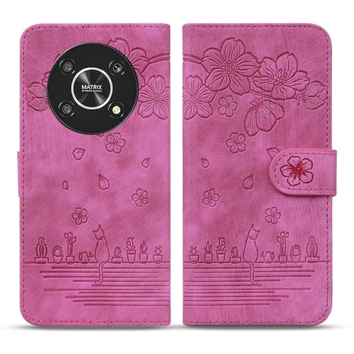 Bxithnr Handyhülle für Honor Magic 5 Lite 5G Hülle, Leder Handy Tasche Klapphülle Brieftasche Magnetverschluss Flipcase Cover mit [Standfunction] [Kartenfach] für Honor Magic5 Lite - Rose von Bxithnr