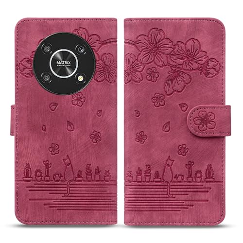 Bxithnr Handyhülle für Honor Magic 5 Lite 5G Hülle, Leder Handy Tasche Klapphülle Brieftasche Magnetverschluss Flipcase Cover mit [Standfunction] [Kartenfach] für Honor Magic5 Lite - Rot von Bxithnr