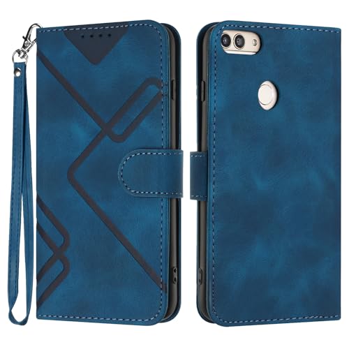 Bxithnr Handyhülle für Huawei P Smart 2018 Hülle, Premium Leder Handy Klappbare Stoßfeste Brieftasche Flipcase Cover [Standfunktion] [Kartenfächern] Schutzhülle Tasche - Blau von Bxithnr