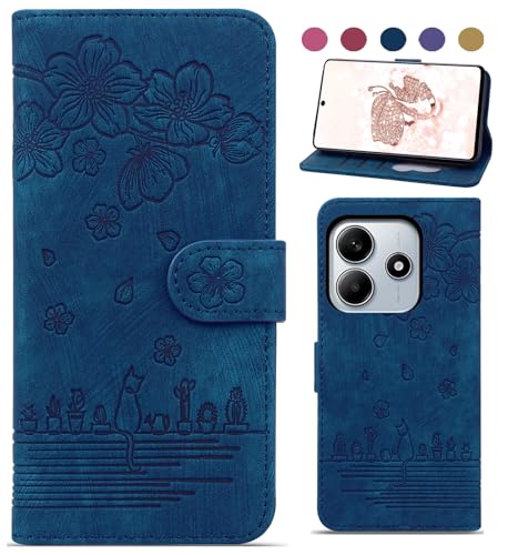 Bxithnr Handyhülle für Redmi Note 14 5G Hülle, Leder Tasche mit [Standfunction] [Kartenfach] Klapphülle Magnetverschluss Blumenmuster Wallet Case für Redmi Note 14 5G - Blau von Bxithnr