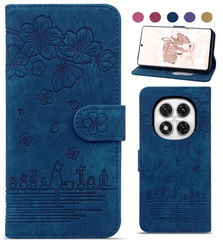 Bxithnr Handyhülle für Redmi Note 14 Pro 5G/ Redmi Note 14 Pro Plus 5G Hülle, Leder Tasche mit [Standfunction] [Kartenfach] Klapphülle Magnetverschluss Blumenmuster Wallet Case - Blau von Bxithnr