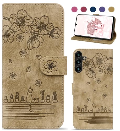 Bxithnr Handyhülle für Samsung Galaxy A25 5G Hülle, Leder Tasche mit [Standfunction] [Kartenfach] Klapphülle Magnetverschluss Blumenmuster Flipcase Cover Schutzhülle für Samsung Galaxy A25 5G - Gelb von Bxithnr