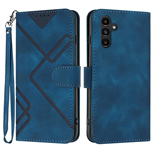 Bxithnr Handyhülle für Samsung Galaxy A34 5G, Samsung A34 5G Hülle, Premium Leder Handy Klappbare Stoßfeste Brieftasche Flipcase Cover Magnetic Stander Schutzhülle Tasche für Galaxy A34 5G - Blau von Bxithnr