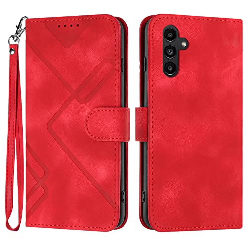 Bxithnr Handyhülle für Samsung Galaxy A34 5G, Samsung A34 5G Hülle, Premium Leder Handy Klappbare Stoßfeste Brieftasche Flipcase Cover Magnetic Stander Schutzhülle Tasche für Galaxy A34 5G - Rot von Bxithnr