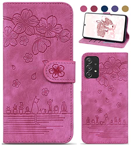 Bxithnr Handyhülle für Samsung Galaxy A52 4G&5G / A52s 5G Hülle, Premium Leder Tasche Klapphülle Brieftasche Magnetverschluss Flipcase Cover mit Standfunction für Samsung Galaxy A52 Hülle - Rose von Bxithnr