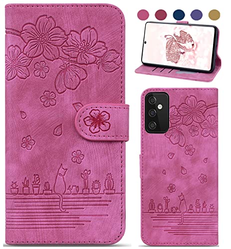 Bxithnr Handyhülle für Samsung Galaxy A54 5G Hülle, Samsung Galaxy A54 Hülle Leder Tasche Klapphülle Brieftasche Magnetverschluss Flipcase Cover mit Standfunction für Samsung A54 5G Hülle - Rose von Bxithnr