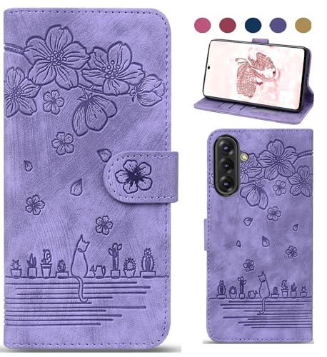 Bxithnr Handyhülle für Samsung Galaxy A56 5G Hülle, Leder Tasche mit [Standfunction] [Kartenfach] Klapphülle Magnetverschluss Blumenmuster Wallet Case für Samsung Galaxy A56 5G - Lila von Bxithnr