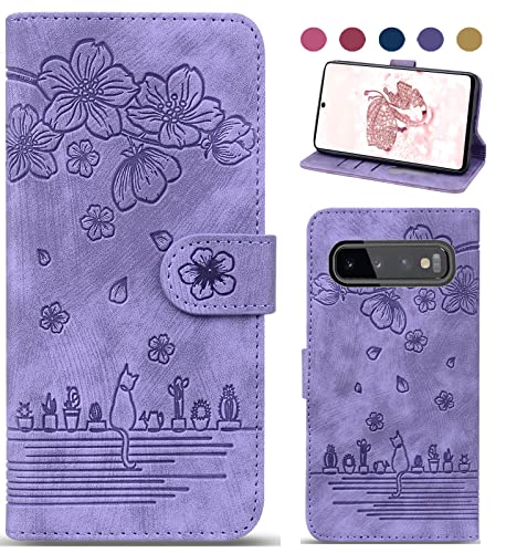 Bxithnr Handyhülle für Samsung Galaxy S10 Hülle, Samsung S10 Hülle Leder Handytasche Klapphülle Brieftasche Magnetverschluss Flipcase Cover mit Standfunction für Galaxy S10 Hülle - Lila von Bxithnr