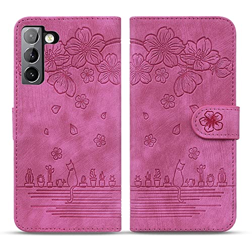 Bxithnr Handyhülle für Samsung Galaxy S22 Hülle, Premium Leder Tasche Klapphülle Brieftasche Magnetverschluss Flipcase Cover mit Standfunction für Samsung S22 Hülle - Rose von Bxithnr