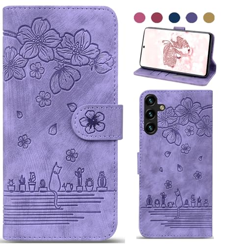 Bxithnr Handyhülle für Samsung Galaxy S23 FE Hülle, Leder Tasche mit [Standfunction] [Kartenfach] Klapphülle Magnetverschluss Blumenmuster Flipcase Cover Schutzhülle für Samsung Galaxy S23 FE - Lila von Bxithnr