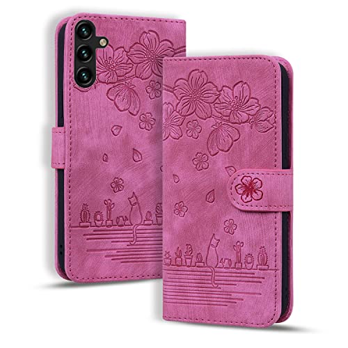 Bxithnr Handyhülle für Samsung Galaxy S23 FE Hülle, Leder Tasche mit [Standfunction] [Kartenfach] Klapphülle Magnetverschluss Blumenmuster Flipcase Cover Schutzhülle für Samsung Galaxy S23 FE - Rose von Bxithnr