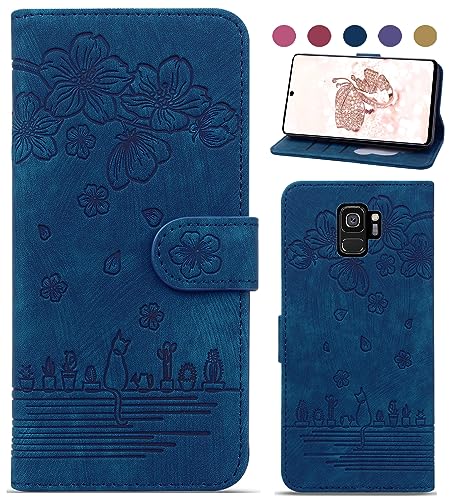 Bxithnr Handyhülle für Samsung Galaxy S9 Hülle, Leder Handy Tasche Klapphülle Brieftasche Magnetverschluss Flipcase Cover mit [Standfunction] [Kartenfach] für Samsung Galaxy S9 - Blau von Bxithnr