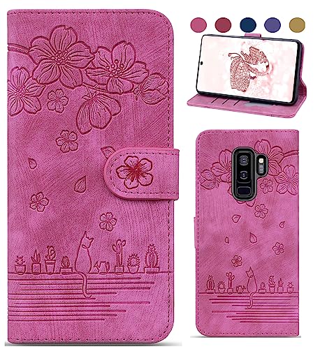 Bxithnr Handyhülle für Samsung Galaxy S9 Plus Hülle, Samsung S9 Plus Hülle Leder Handytasche Klapphülle Brieftasche Magnetverschluss Flipcase Cover mit Standfunction für Galaxy S9 Plus Hülle - Rose von Bxithnr