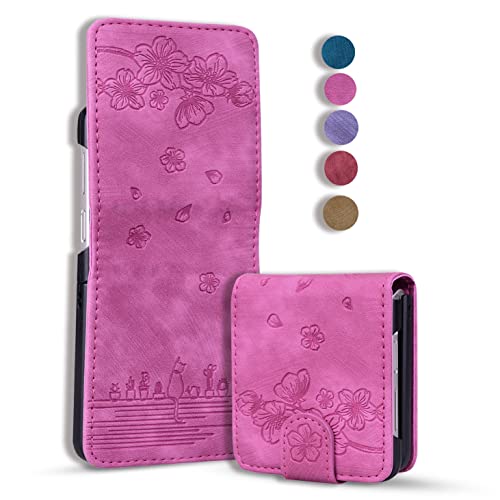 Bxithnr Handyhülle für Samsung Galaxy Z Flip 3 Hülle, Galaxy Z Flip 3 Hülle Leder Handytasche Klapphülle Brieftasche Magnetverschluss Flipcase Cover mit Standfunction für Z Flip 3 Hüllen - Rose von Bxithnr