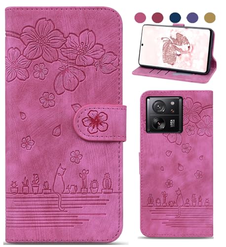 Bxithnr Handyhülle für Xiaomi 13T / Xiaomi 13T Pro Hülle, Leder Tasche Xiaomi 13T Pro mit [Standfunction] [Kartenfach] Klapphülle Magnetverschluss Blumenmuster Flipcase Cover - Rose von Bxithnr