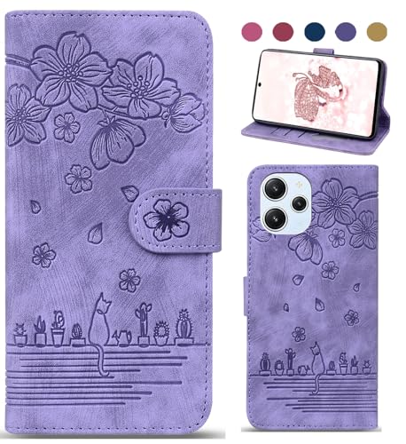 Bxithnr Handyhülle für Xiaomi Redmi 12 Hülle, Leder Tasche mit [Standfunction] [Kartenfach] Klapphülle Magnetverschluss Blumenmuster Flipcase Cover Schutzhülle für Xiaomi Redmi 12 4G/5G - Lila von Bxithnr