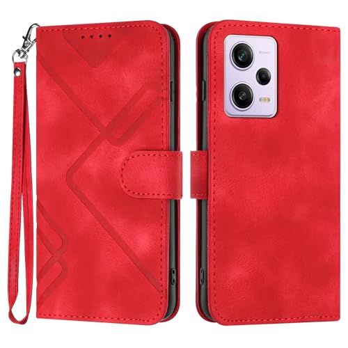 Bxithnr Handyhülle für Xiaomi Redmi Note 12 Pro Hülle, Premium Leder Handy Klappbare Stoßfeste Flipcase Cover [Standfunktion] [Kartenfächern] Schutzhülle Tasche auch für Xiaomi Poco X5 Pro 5G - Rot von Bxithnr