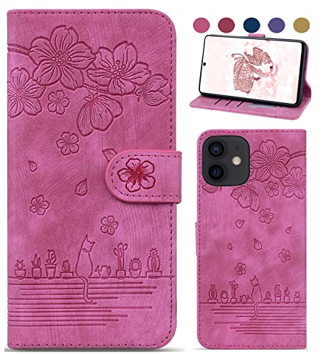 Bxithnr Handyhülle für iPhone 12/12 Pro, iPhone 12 Pro Hülle Leder Handy Tasche Klapphülle Brieftasche Magnetverschluss Flipcase Cover mit [Standfunction] [Kartenfach] für iPhone 12/12 Pro - Rose von Bxithnr