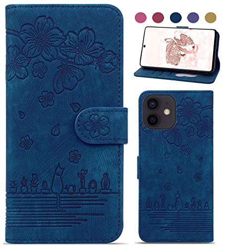 Bxithnr Handyhülle für iPhone 12 Mini Hülle, iPhone 12 Mini Hülle Leder Handy Tasche Klapphülle Brieftasche Magnetverschluss Flipcase Cover mit [Standfunction] [Kartenfach] für iPhone 12 Mini - Blau von Bxithnr