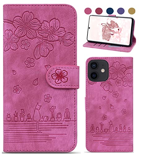 Bxithnr Handyhülle für iPhone 12 Mini Hülle, iPhone 12 Mini Hülle Leder Handy Tasche Klapphülle Brieftasche Magnetverschluss Flipcase Cover mit [Standfunction] [Kartenfach] für iPhone 12 Mini - Rose von Bxithnr