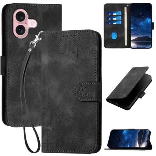 Bxithnr Handyhülle für iPhone 16 Hülle Tasche mit Premium Leder [Kartenfach] [Standfunktion] Flip Case Cover Schutzhülle für iPhone 16 - Schwarz von Bxithnr